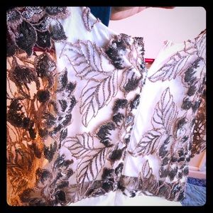 White and brown embroidery dress